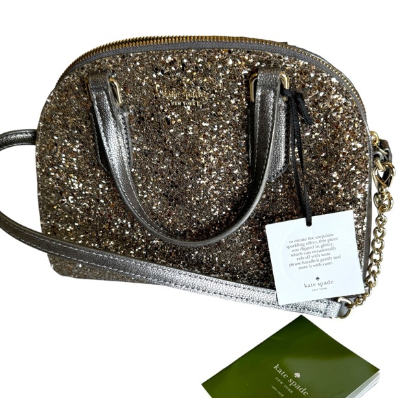 NWT New Kate Spade Mini Reiley Laurel Way Glitter Bag Satchel Crossbody Gunmetal - Picture 10 of 12